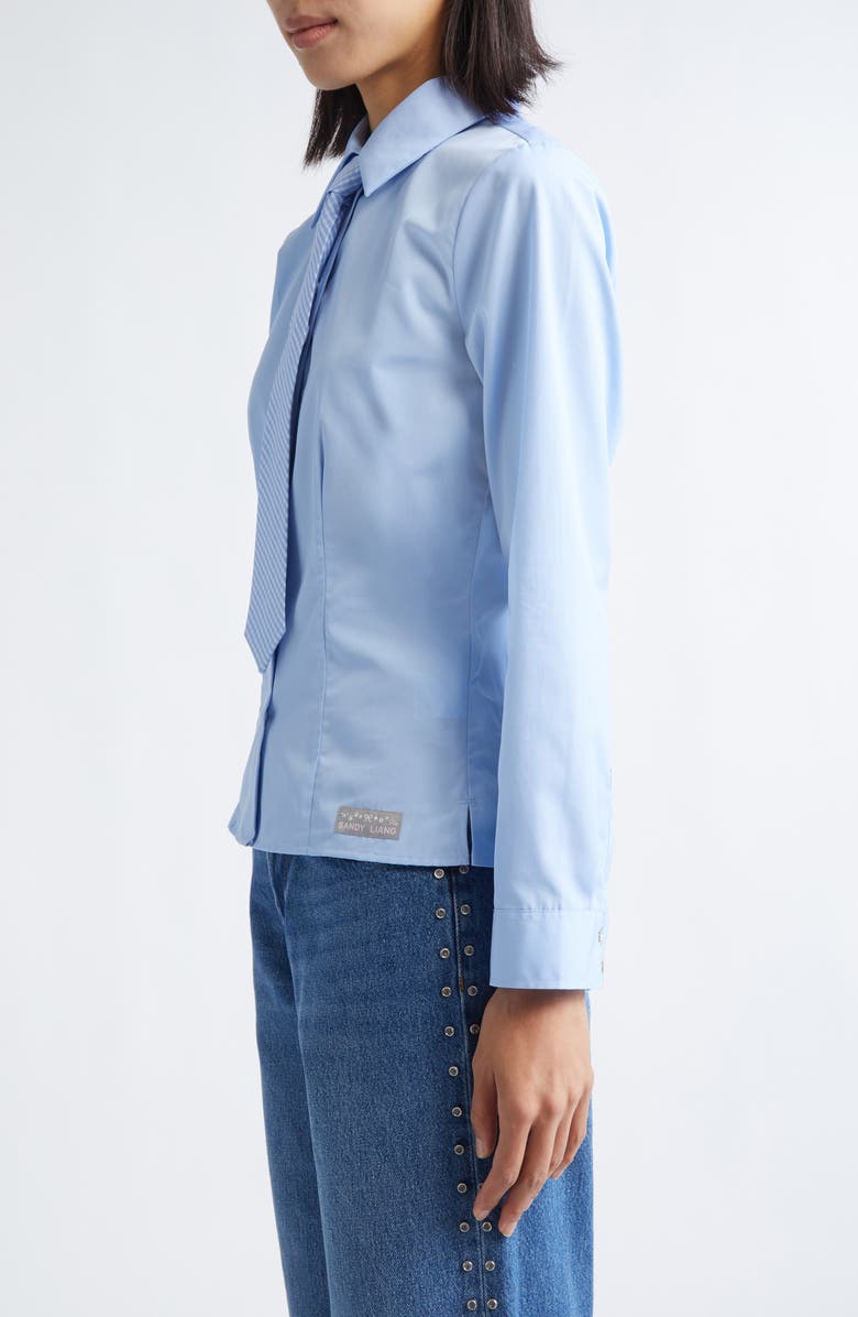 Sandy Liang Levi Button-Up Shirt with Removable Tie, Alternate, color, Light Blue