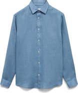 MANGO Regular Fit Linen Button-Up Shirt