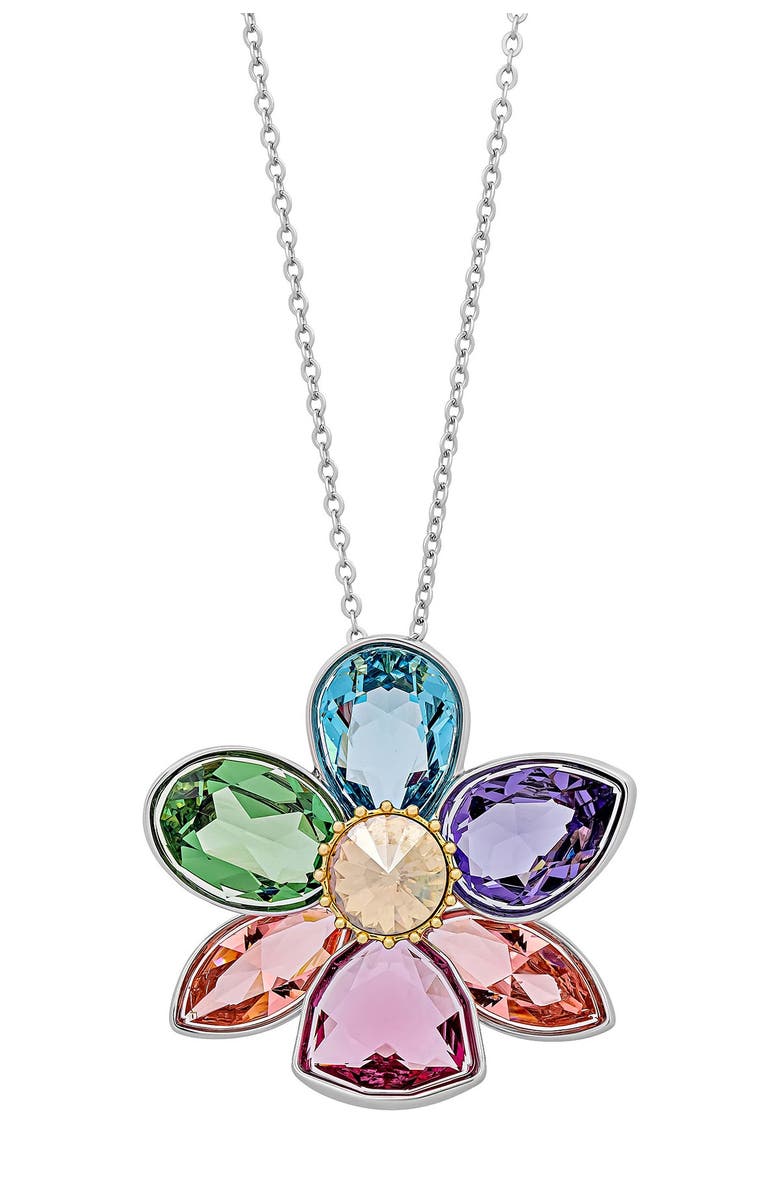 Swarovski Heritage Rhodium Plated Swarovski Crystal Multi-Color Flower Pendant Necklace, Main, color,