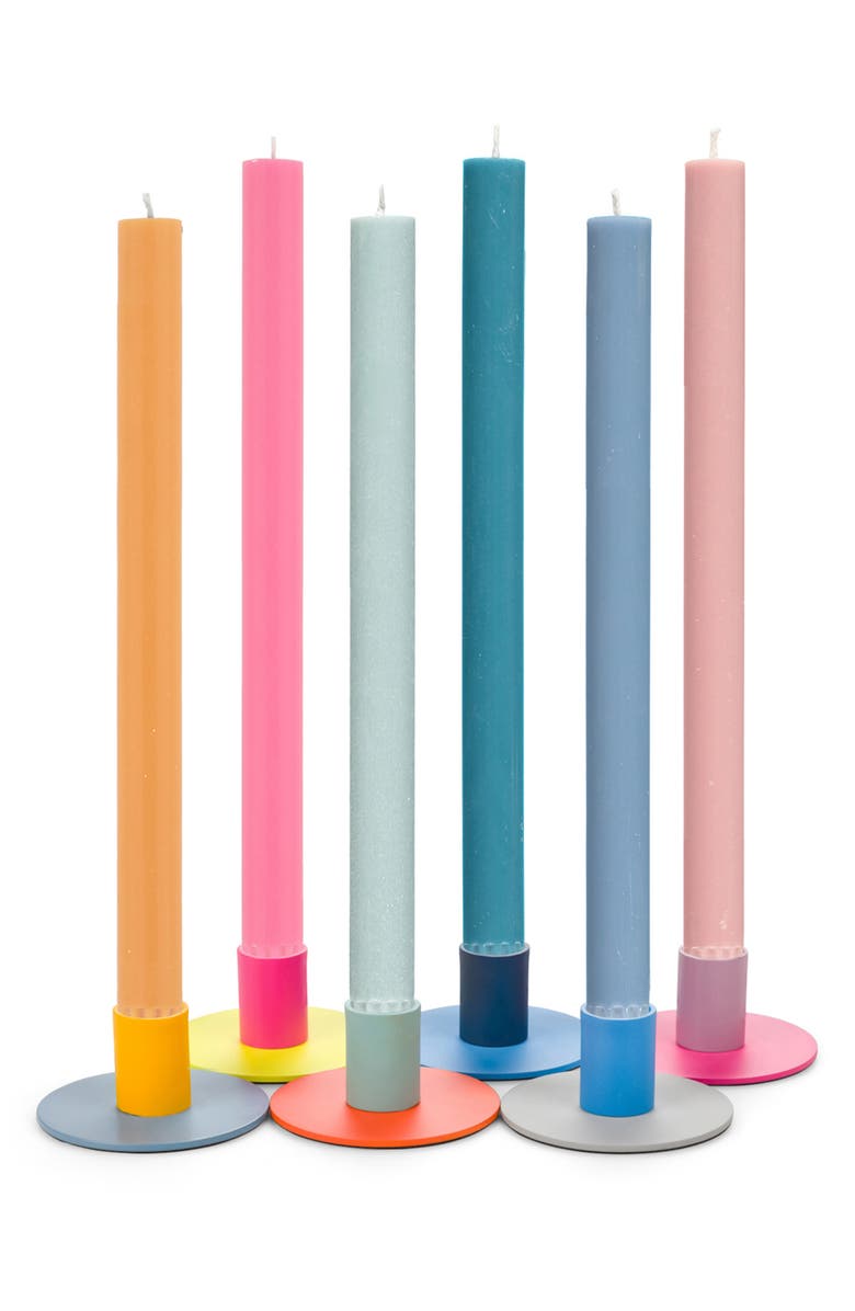 BRITISH COLOUR STANDARD Set of 6 Small Two-Tone Candleholders, Alternate, color, Pink Multi-Coloured