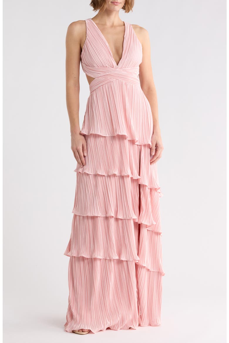 Mulholland Cutout Plissé Maxi Dress, Main, color, LIGHT PINK