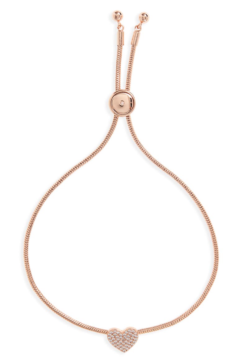 yours truly pavé heart slider bracelet, Main, color, CLEAR/ ROSE