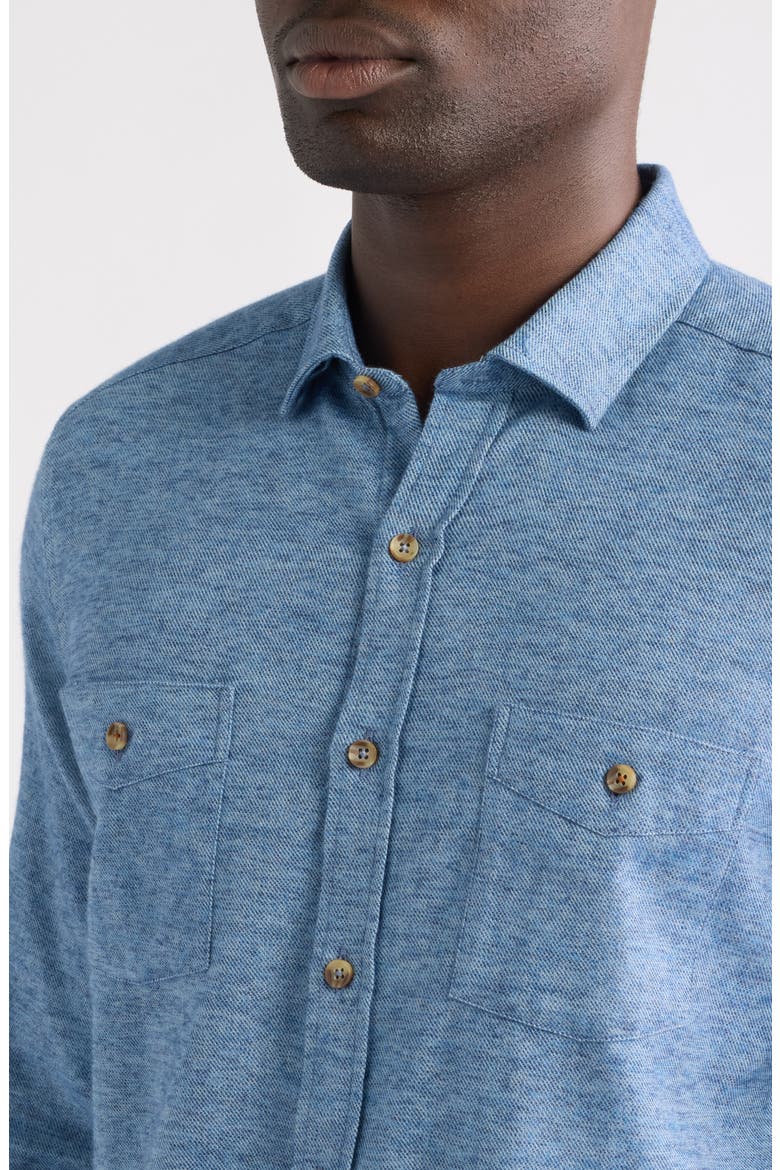 Heathered Cotton Button-Up Shirt, Alternate, color, BLUE