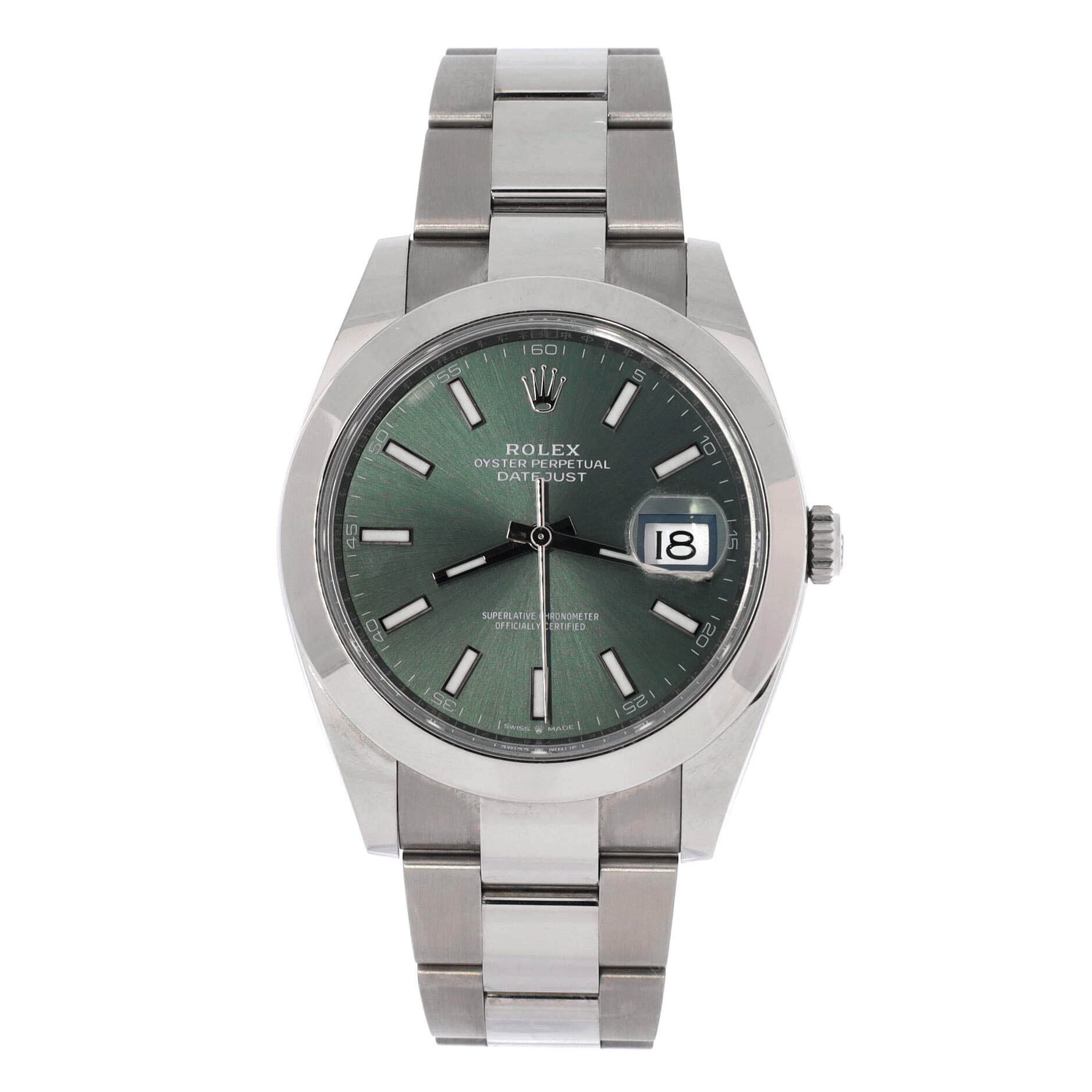 Oyster Perpetual Datejust Mint Green Automatic Watch Stainless Steel 41, Main, color, Metallic Silver