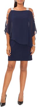 Chaus Drape Rhinestone Chiffon Dress