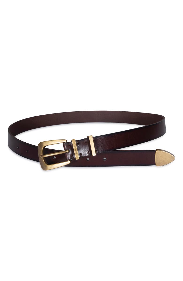 AllSaints Calfskin Leather Belt, Main, color, Brown