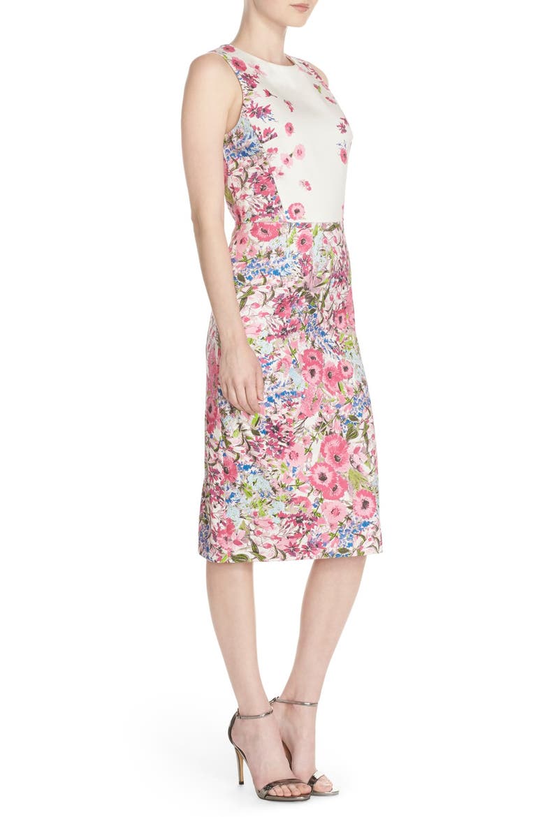 Floral Print Stretch Cotton Midi Dress, Alternate, color, IVORY PINK