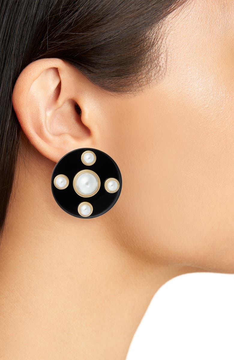 Carolina Herrera Faux Pearl Disc Stud Earrings, Alternate, color,