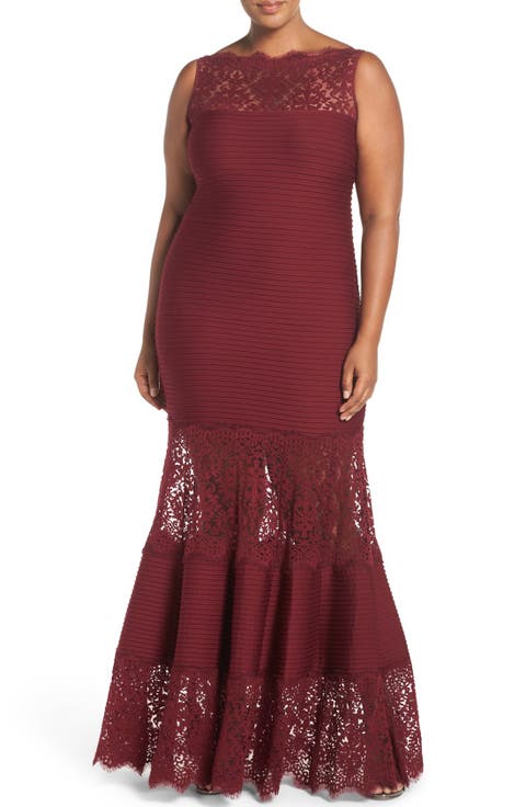 Illusion Lace Pintuck Jersey Gown
