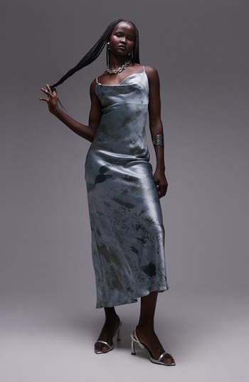 TOPSHOP TOPSHOP COWL NECK SATIN MIDI SLIPDRESS