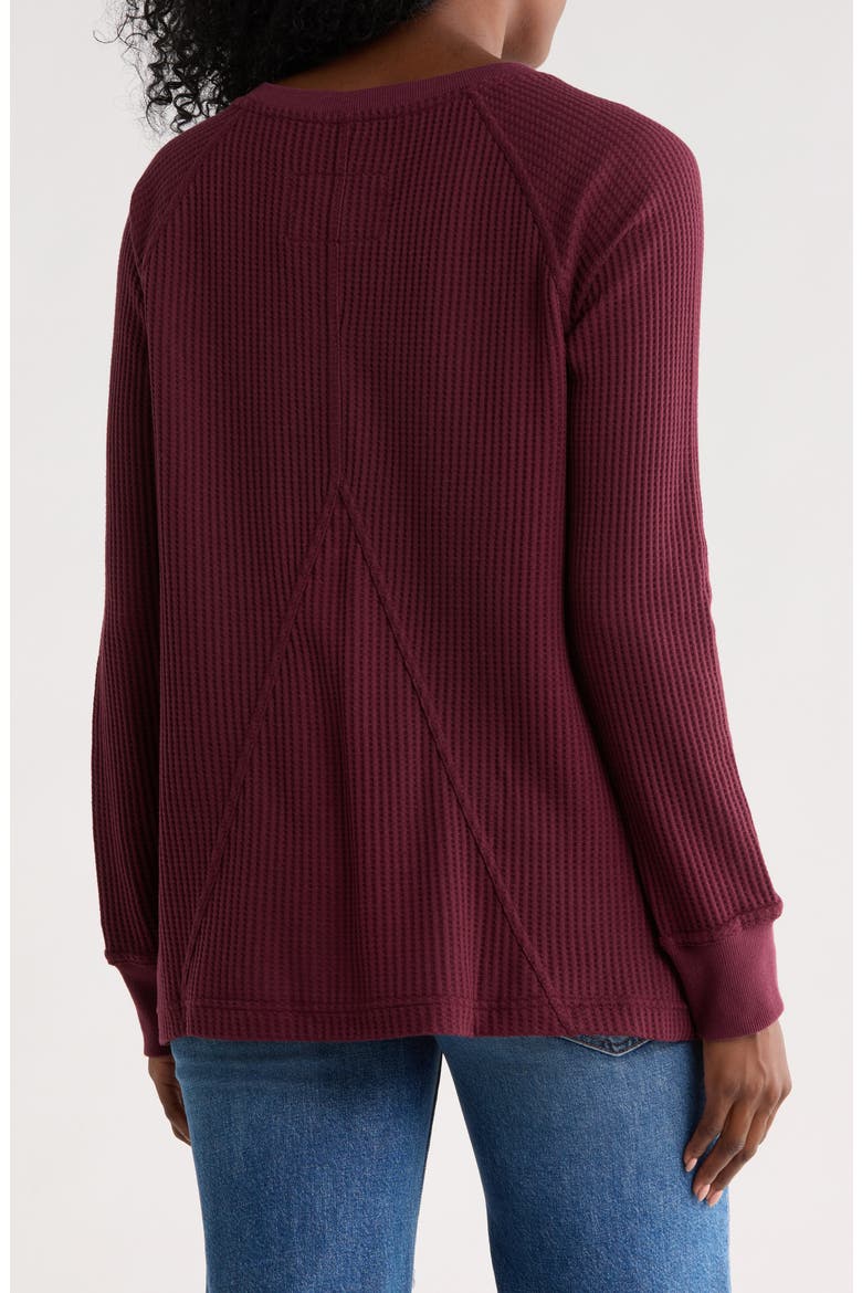 V-Neck Long Sleeve Waffle Knit Top, Alternate, color, WINDSOR WINE