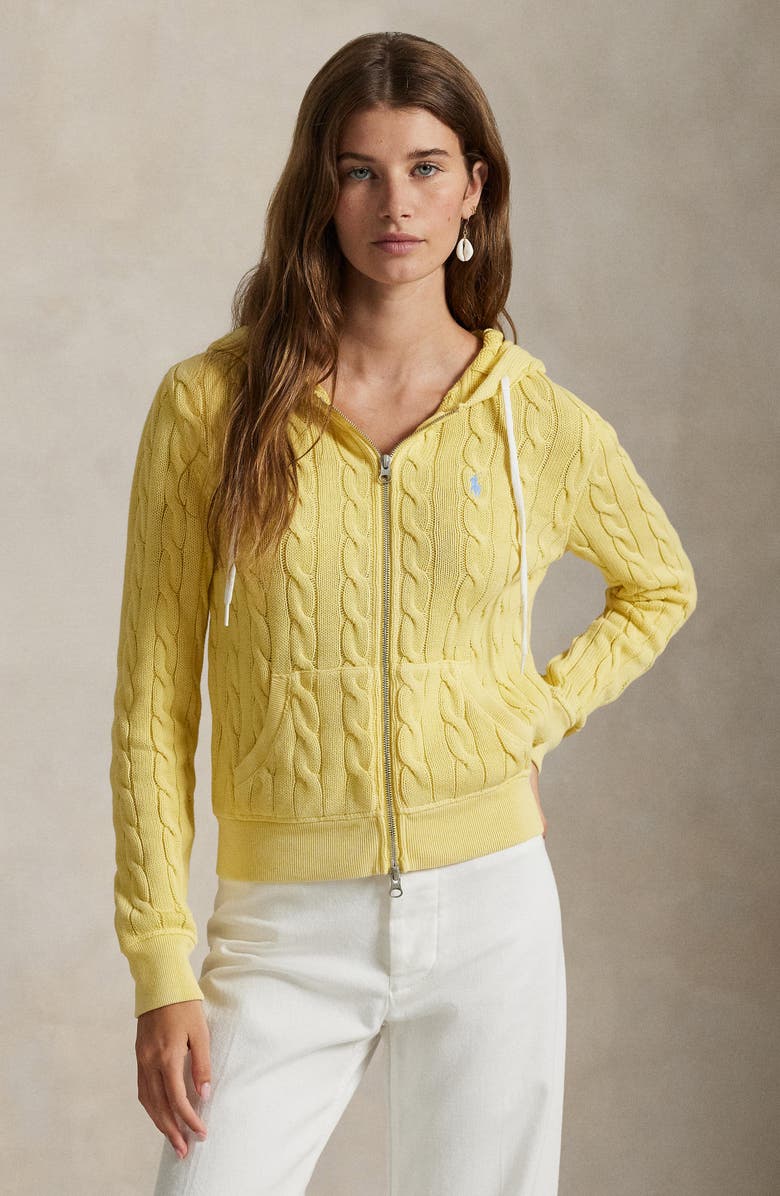 Polo Ralph Lauren Cable Knit Cotton Full Zip Hoodie, Alternate, color, 