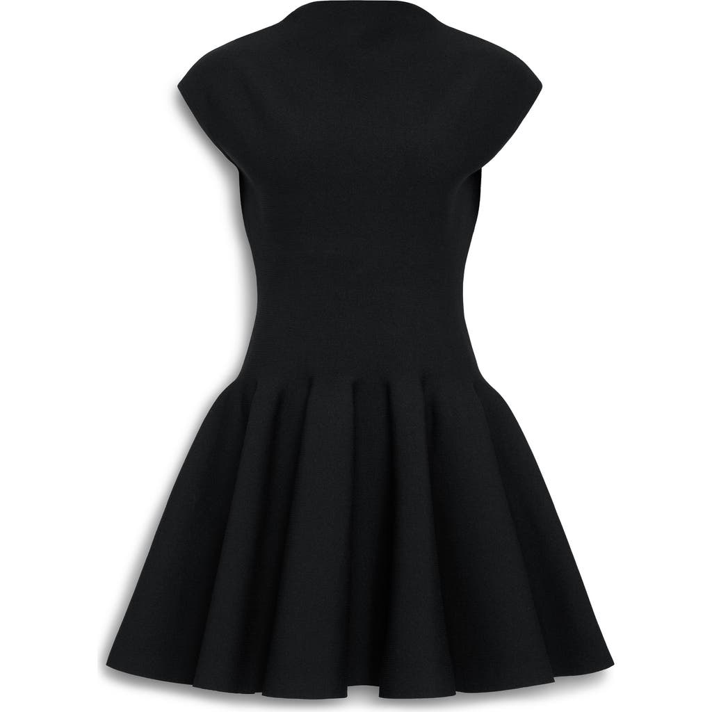 Shop Alaïa Knit Skater Dress In Noir Alaia