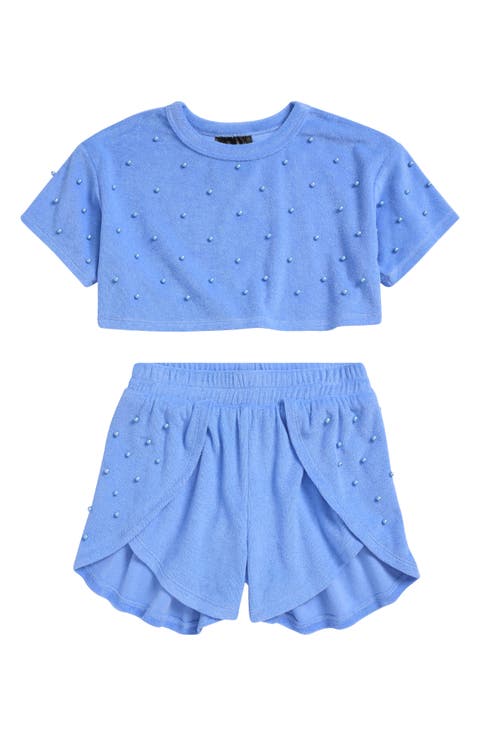 Kids' Faux Pearl Cover-Up Crop Top & Shorts Set (Big Kid)