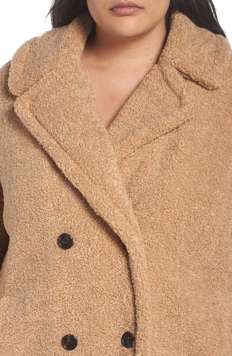 Kensie Teddy Bear Notch Collar Faux Fur Coat, Alternate, color,