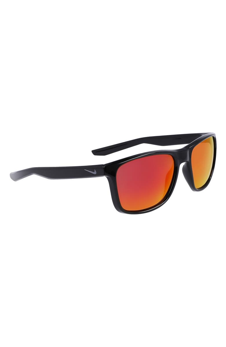 Nike Essential Endeavor 57mm Square Sunglasses, Alternate, color, Black/ Red Mirror