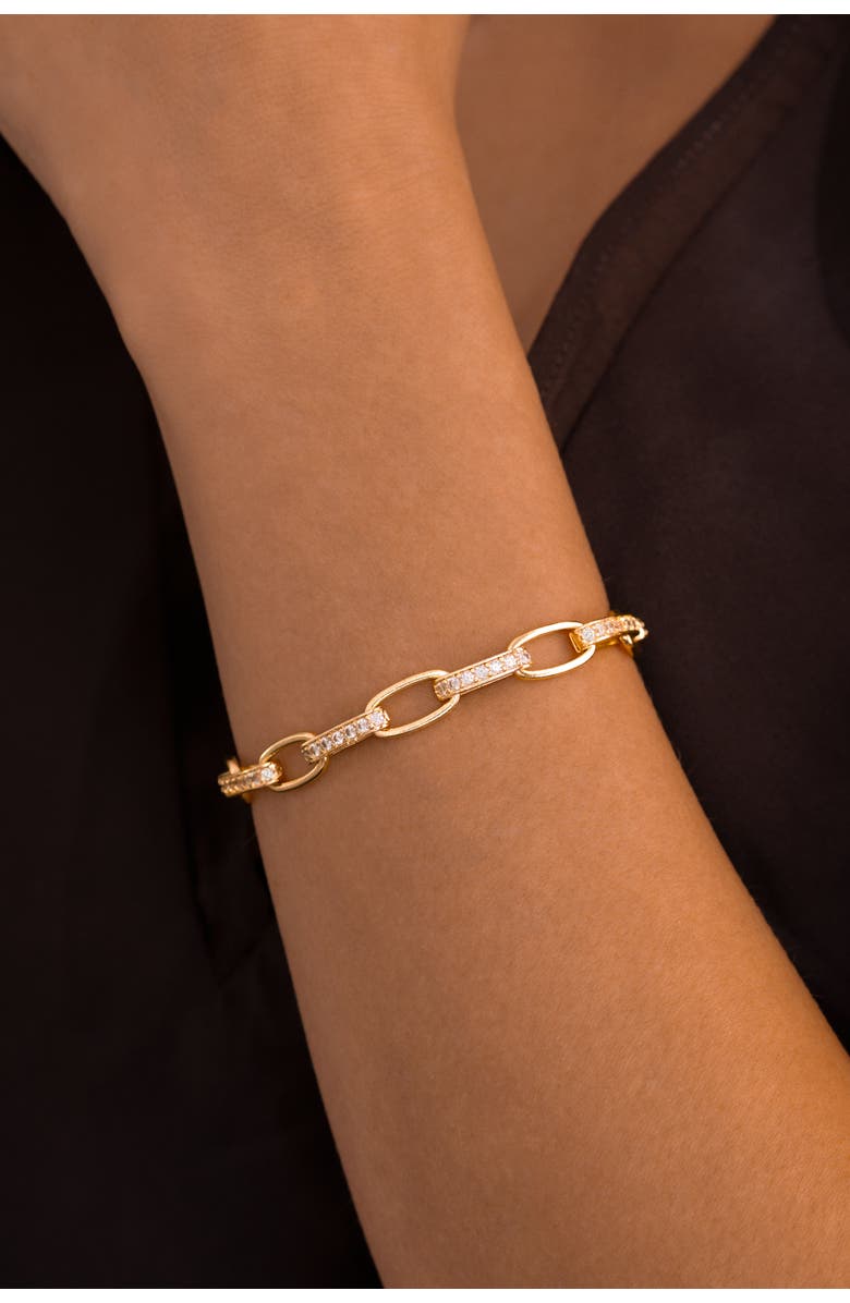 Mint & Lily Interlinked Cubic Zirconia Paperclip Bracelet, Alternate, color, 18K Gold Plated