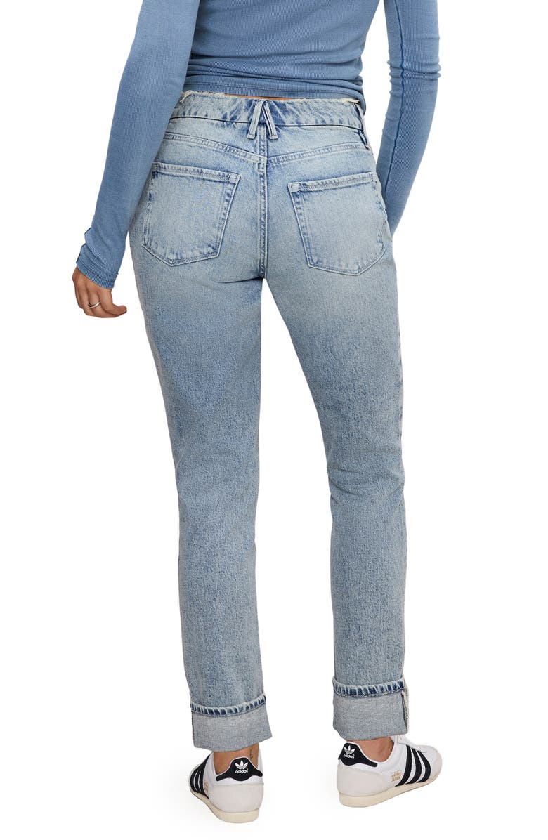 Cuffed High Waist Straight Leg Jeans