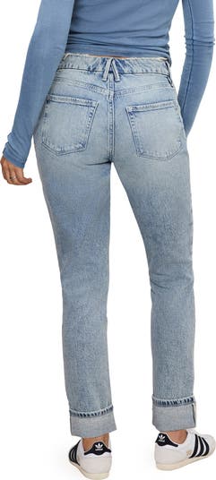 Cuffed High Waist Straight Leg Jeans