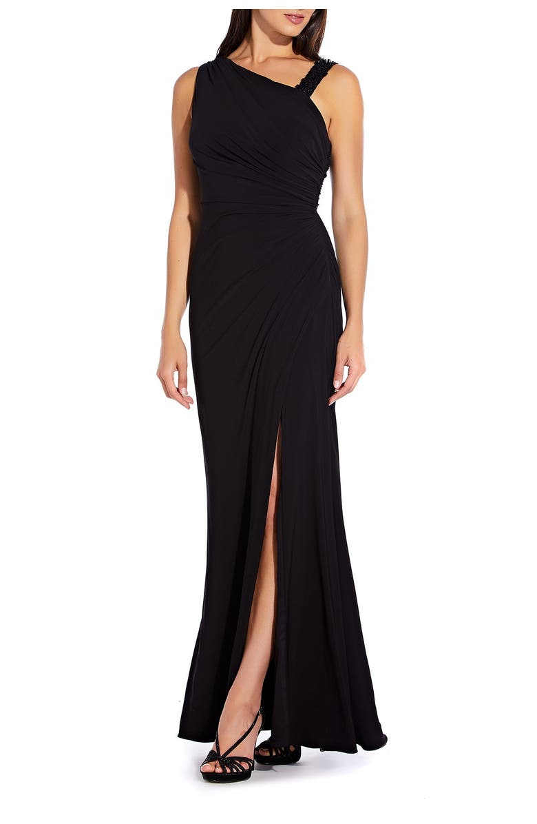 Adrianna Papell Asymmetrical Neck Vent Dress, Alternate, color, 