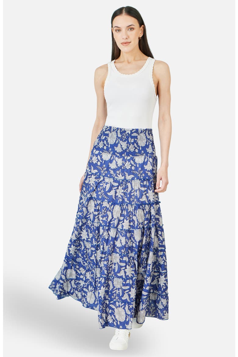 Floral Cotton Tiered Maxi Skirt, Alternate, color, Blue
