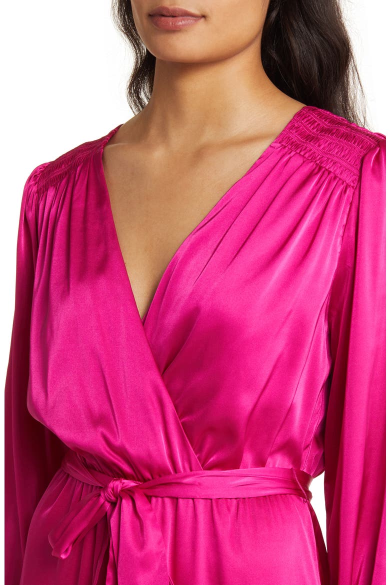 Asymmetric Pleated Belted Long Sleeve Dress, Alternate, color, BOLD FUCHSIA