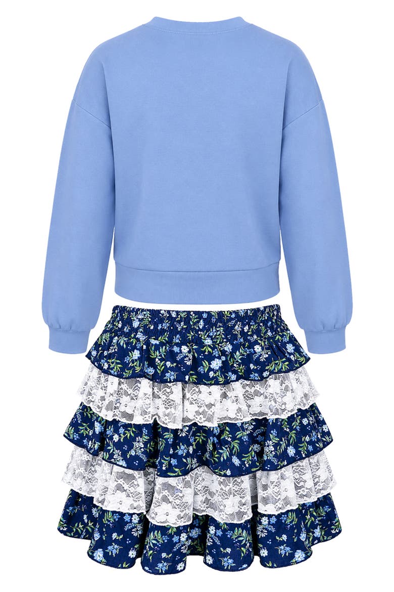 Kids' 2-Piece Top & Tiered Lace Skirt Set, Alternate, color, BLUE