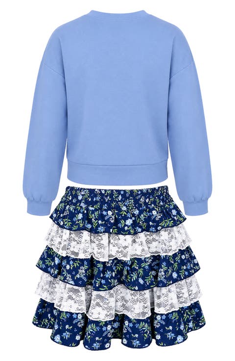Kids' 2-Piece Top & Tiered Lace Skirt Set