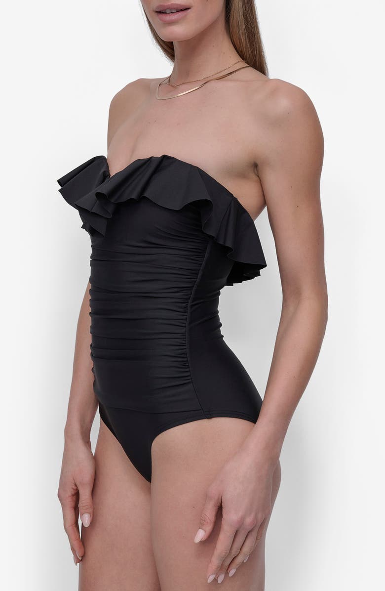 DKNY Ruffled Bandeau One-Piece Swimsuit, Alternate, color, Black