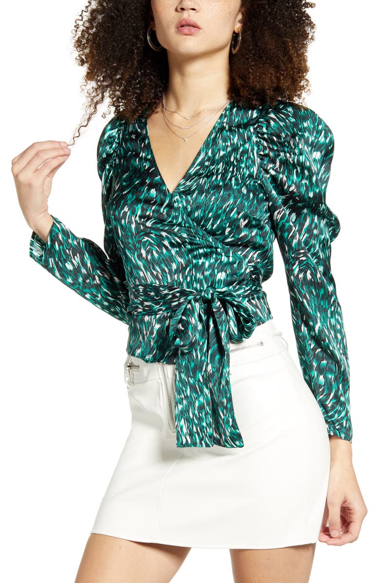 Leith Puff Sleeve Wrap Top, Main, color, 