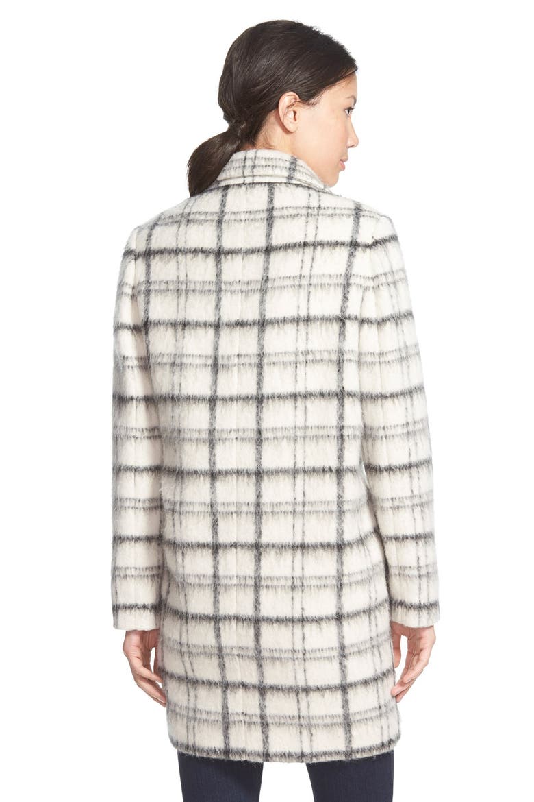 Notch Collar Plaid Reefer Coat, Alternate, color, IVORY/ BLACK