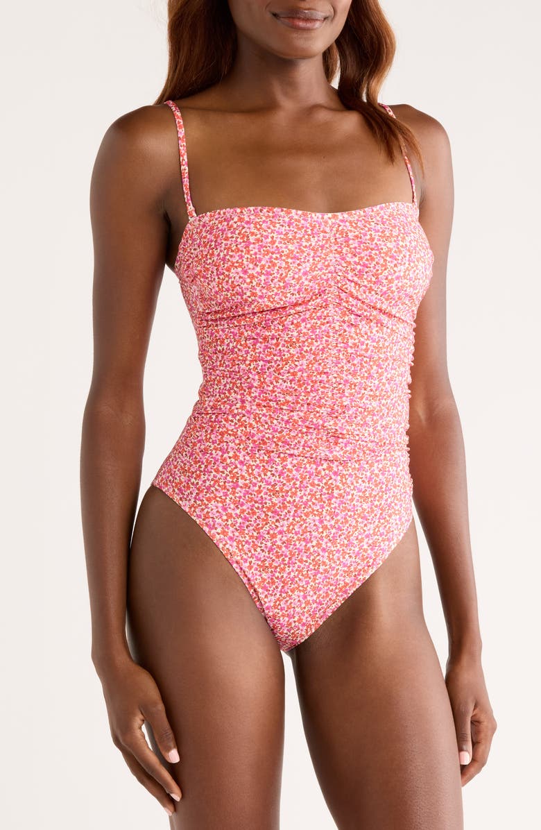 & Other Stories Ruched Strapless One-Piece Swimsuit, Alternate, color, Orange Bright