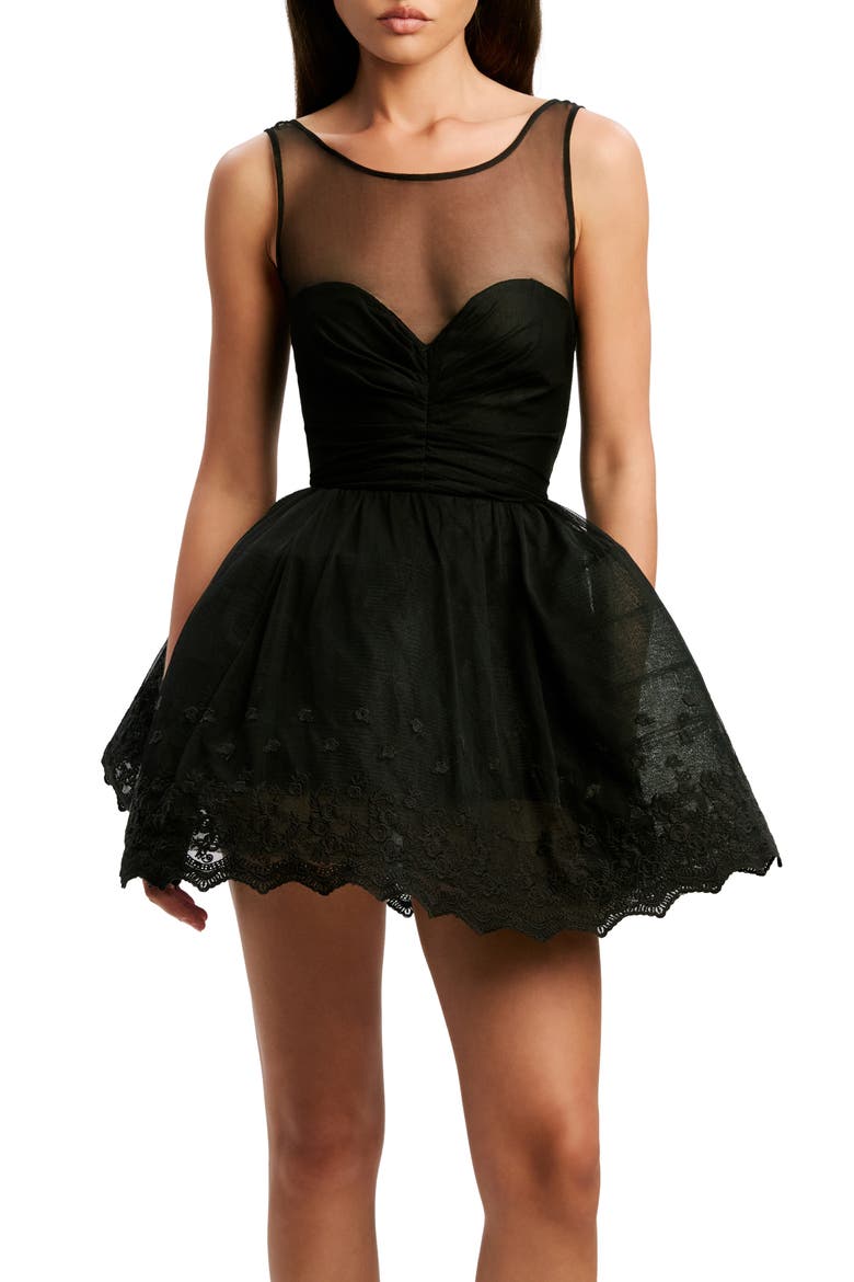 Hilda Embroidered Tulle Hoop Minidress, Alternate, color, BLACK