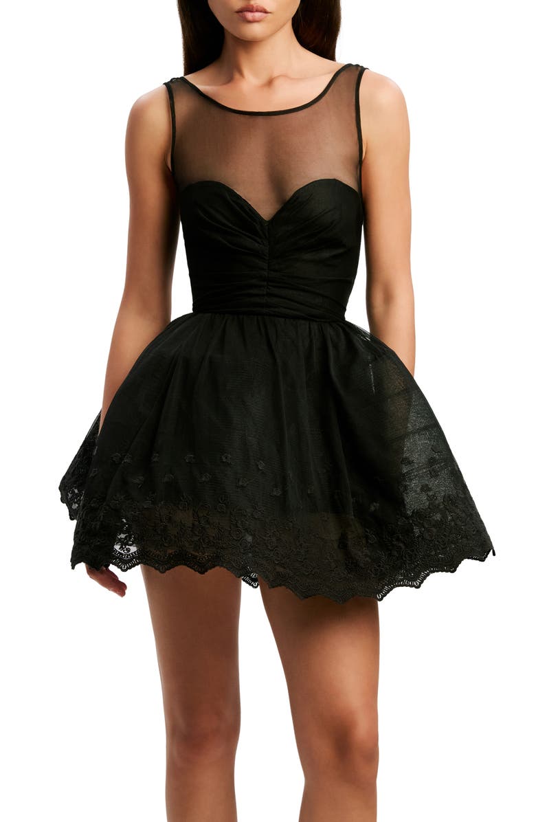 Bardot Hilda Embroidered Tulle Hoop Minidress, Alternate, color, Black
