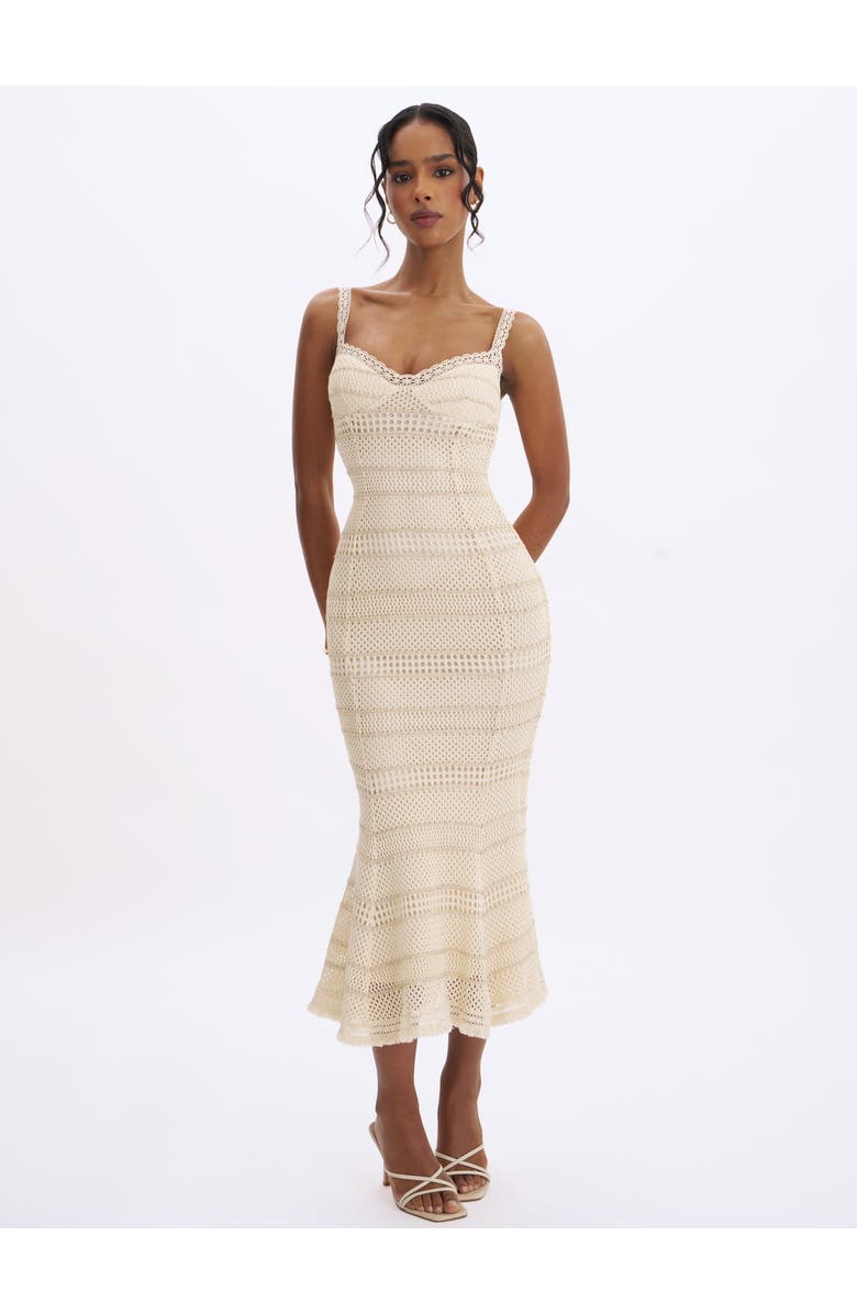 Miss Circle Xiomara Stripe Crochet Knit Mermaid Midi Dress, Alternate, color, Beige & Gold