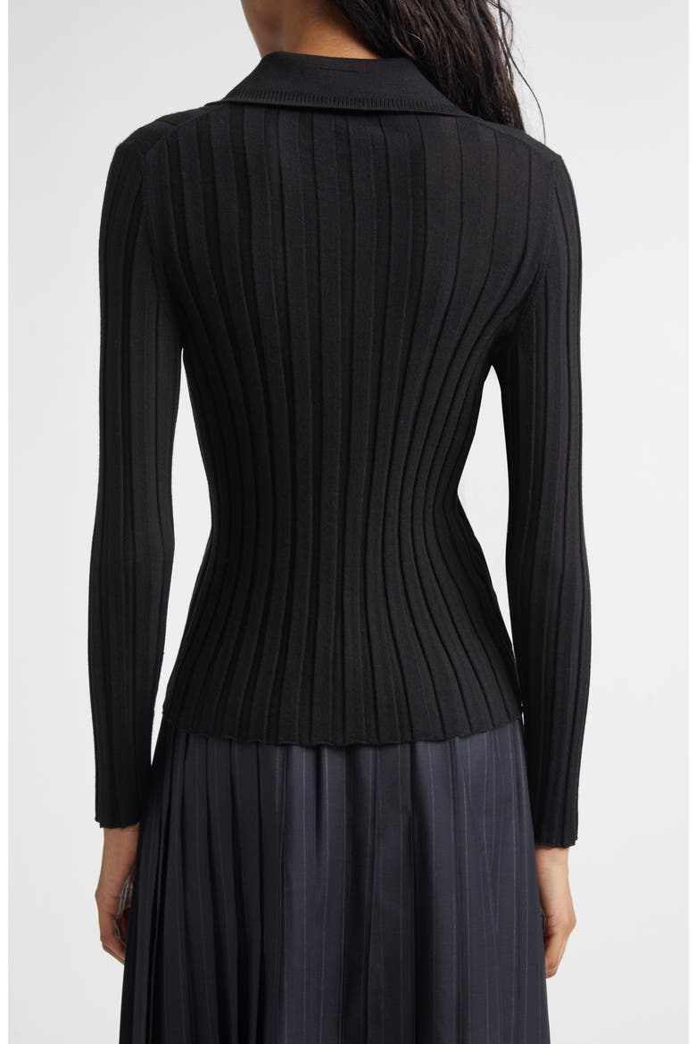 Sugarman Rib Wool Merino Polo Sweater, Alternate, color, NOIR