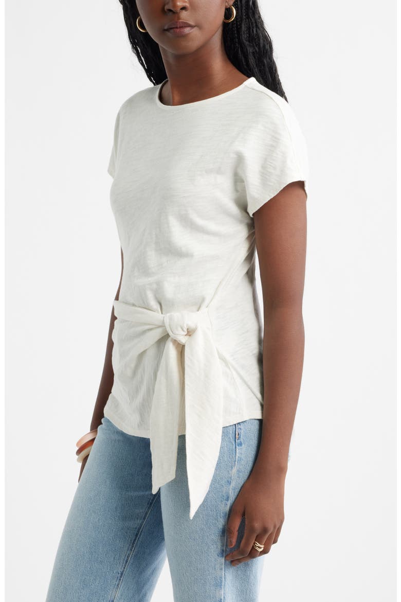 Drop Shoulder Tie Front Top, Alternate, color, IVORY PRISTINE