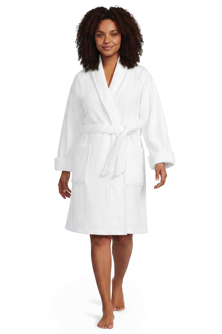 Plus Size Soft Terry Long Sleeve Knee Length Robe, Main, color, White