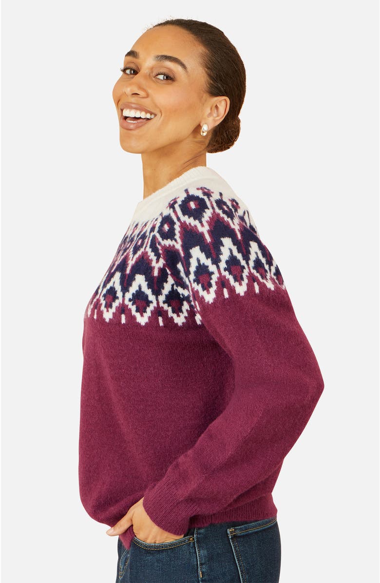Yumi Fair Isle Relaxed Fit Knitted Sweater, Alternate, color, Burgundy