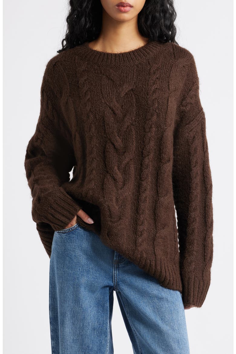Oversize Cozy Cable Sweater, Main, color, BROWN COFFEE