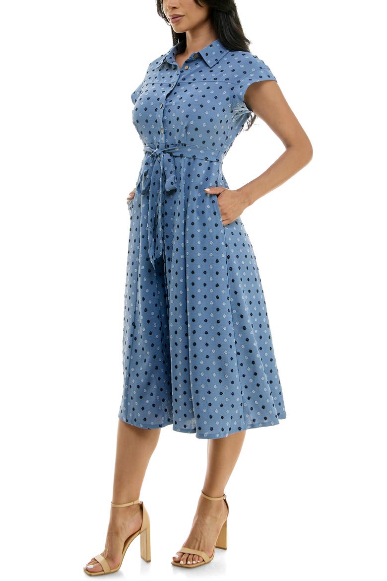 Swiss Dot Cap Sleeve Midi Shirtdress, Alternate, color, DENIM MULTI