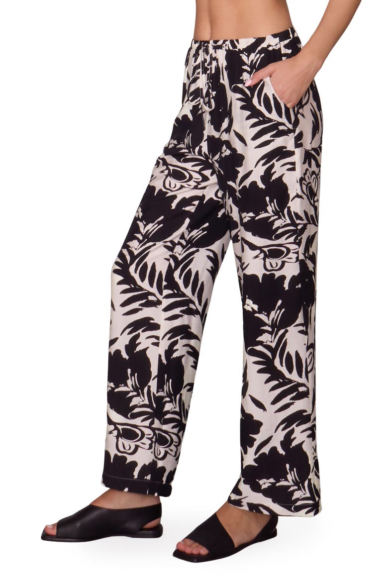 Floral Print Ankle Pants, Alternate, color, WHITE BLACK LEAF