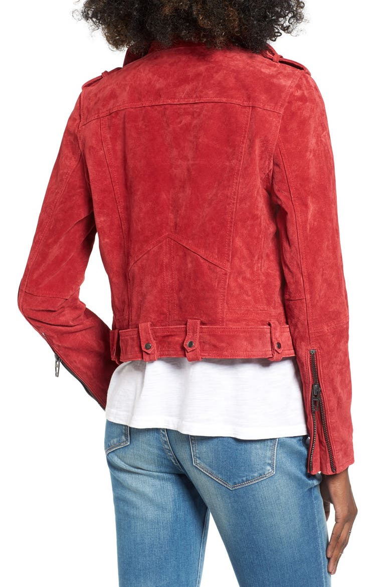 Morning Suede Moto Jacket, Alternate, color, RED MOON RED