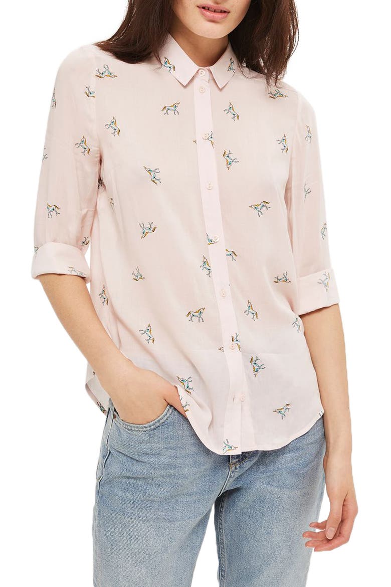 Unicorn Print Shirt, Main, color, LIGHT PINK MULTI