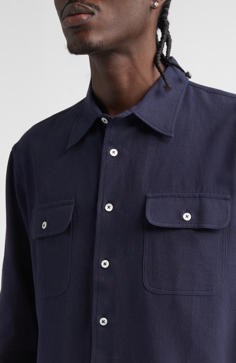 De Bonne Facture Artist Cotton & Hemp Button-Up Shirt, Alternate, color, Navy