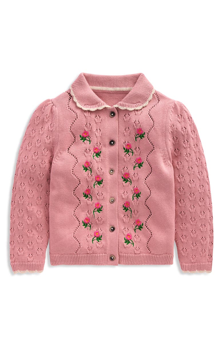 Mini Boden Kids' Collared Pointelle Cardigan, Main, color, Vintage Pink