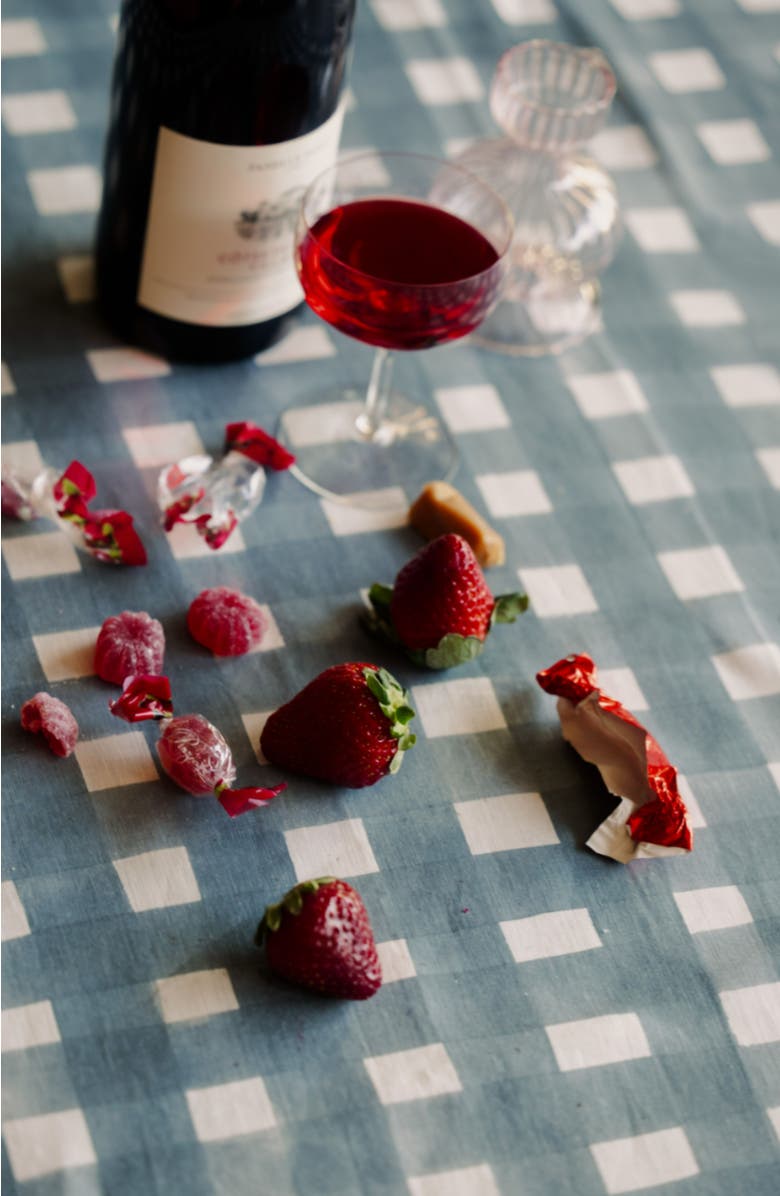 Goldie Home Blue Cross-Hatch Tablecloth, Alternate, color, Blue Cross - Lavender Trim