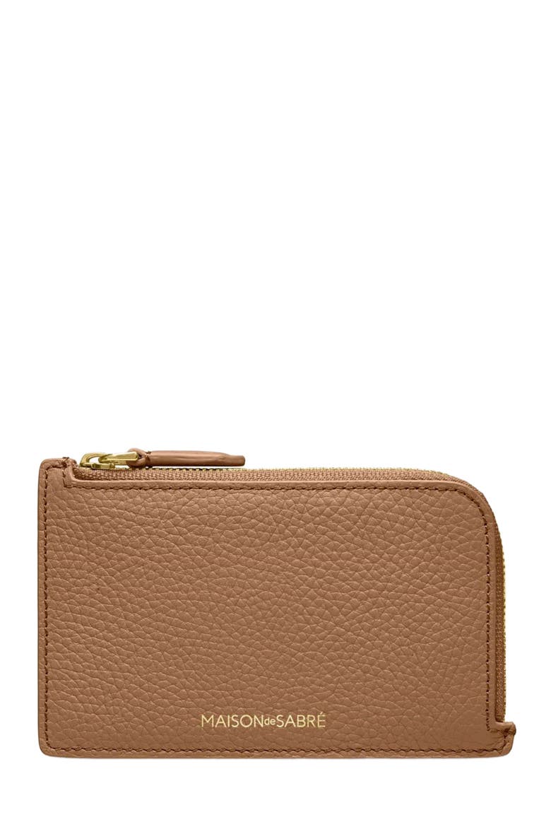Leather Zip Card Holder, Main, color, Sandstone Brown