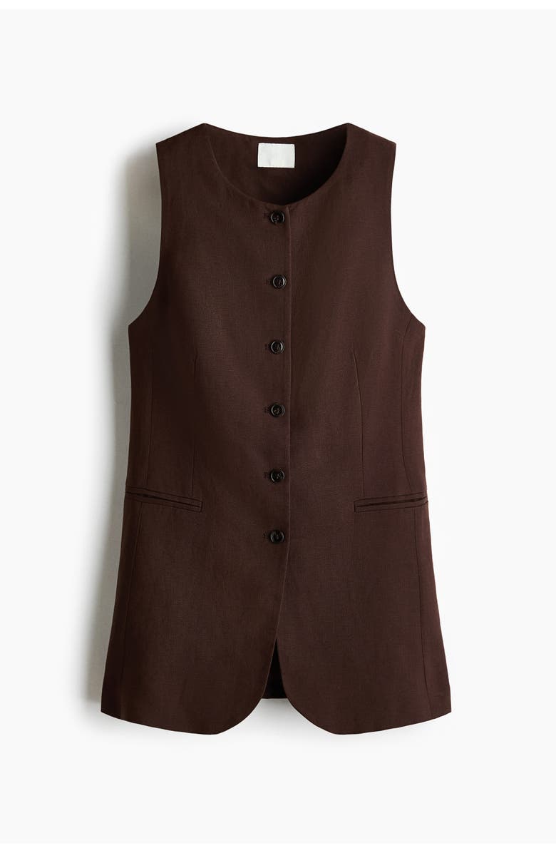 H&M Long Waistcoat, Main, color, Dark Brown