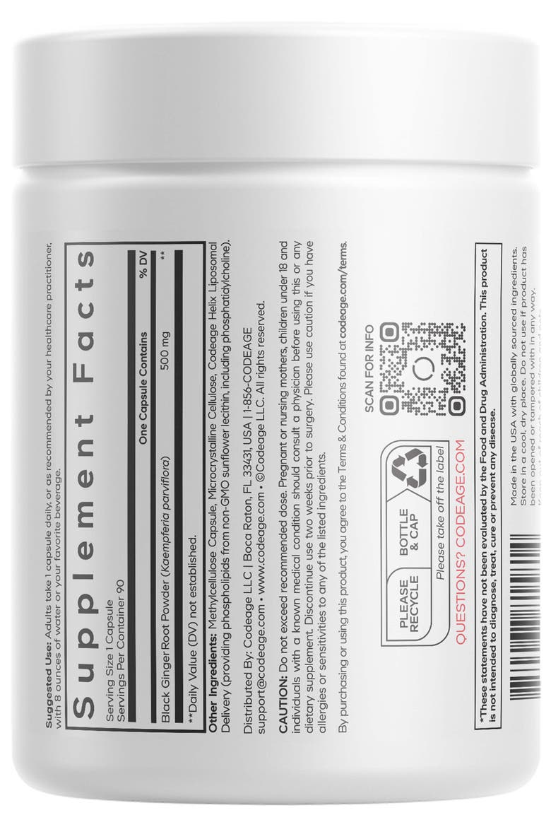 Liposomal Black Ginger Supplement, Kaempferia Parviflora Root Powder, Alternate, color, White